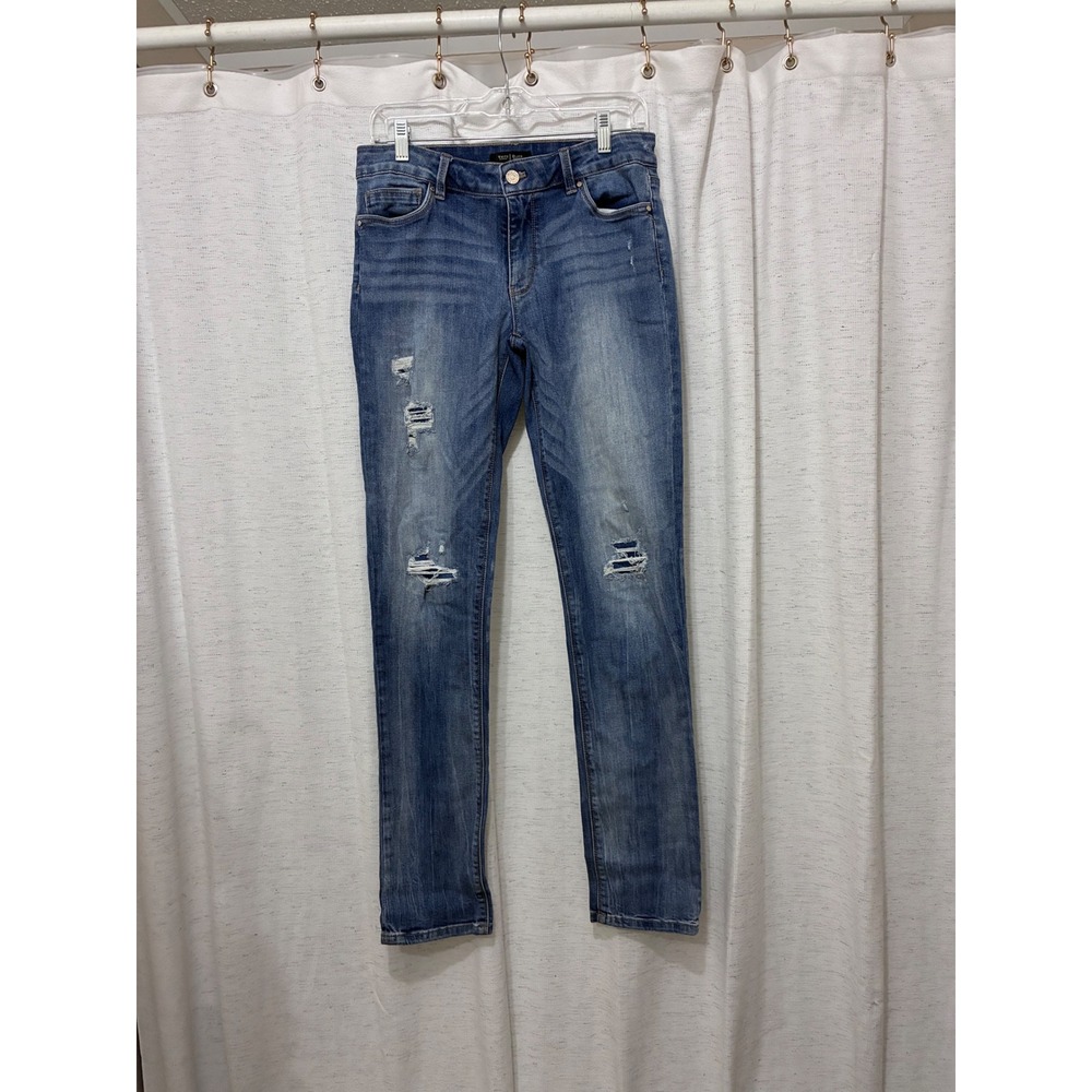 White House Black Market Slim Leg Distressed Jeans Medium Wash Size 8L Long